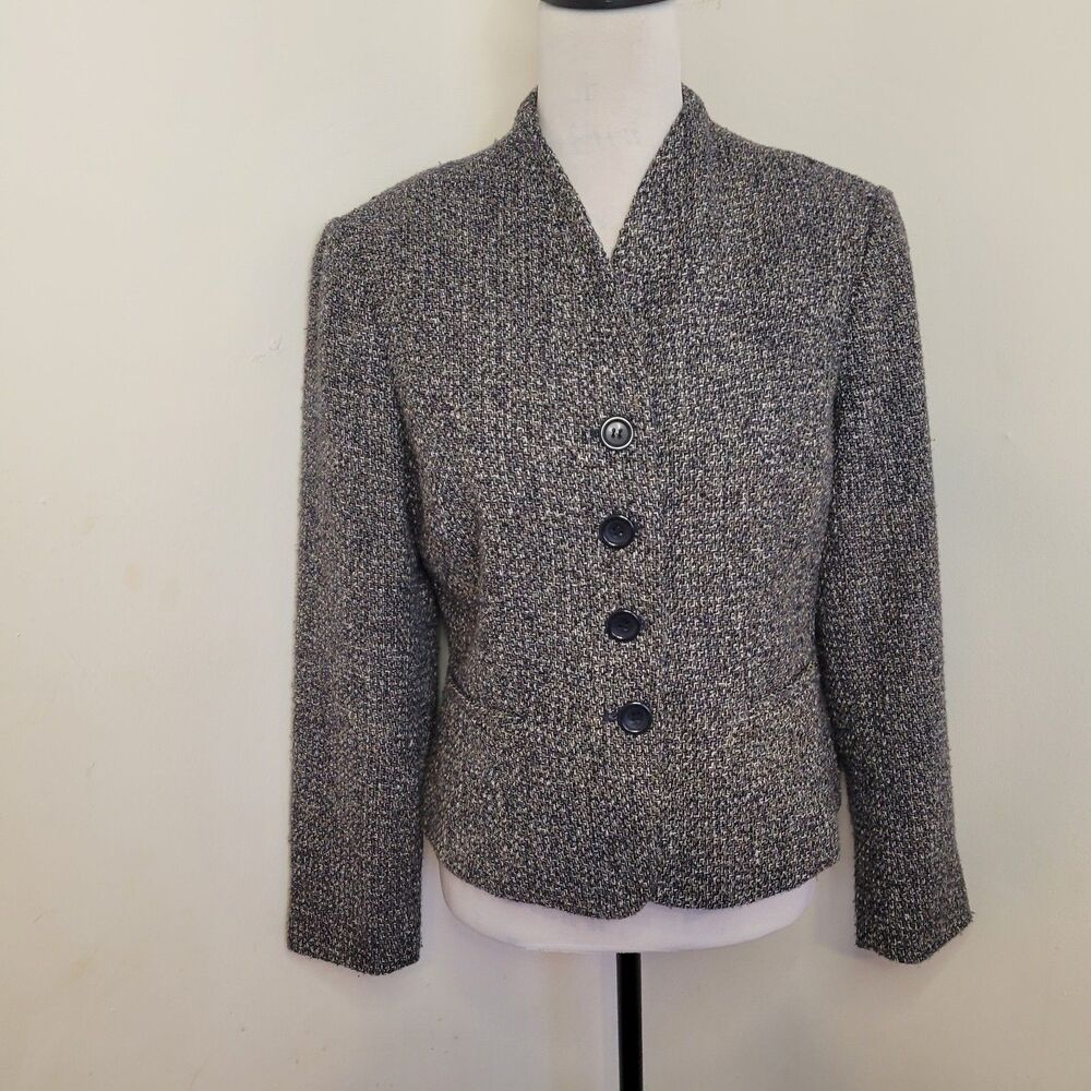 Coldwater Creek Women’s Tweed Blazer 10P Petite Blue Brown Career Jacket
